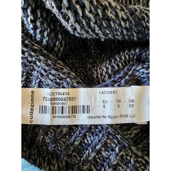 Men's Sweater Knit Hoodie Pullover Long Sleeve Blue and Grey Small - Picture 5 of 7